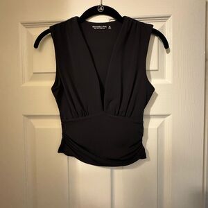 Like New Abercrombie & Fitch Black Plunge Neck Fitted Top